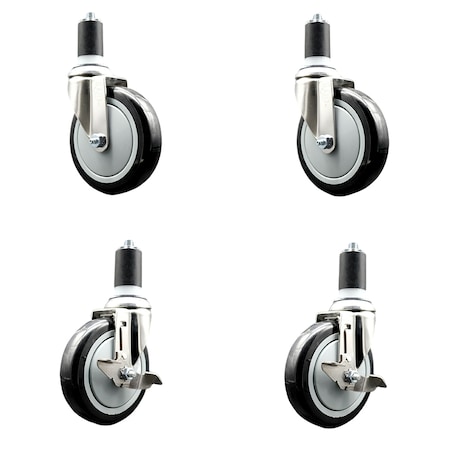 Service Caster 5 Inch 316SS Black Poly Swivel 1-5/8 Inch Expanding Stem Caster Brake SCC, 2PK SS316EX20S514-PPUB-BLK-2-TLB-2-158